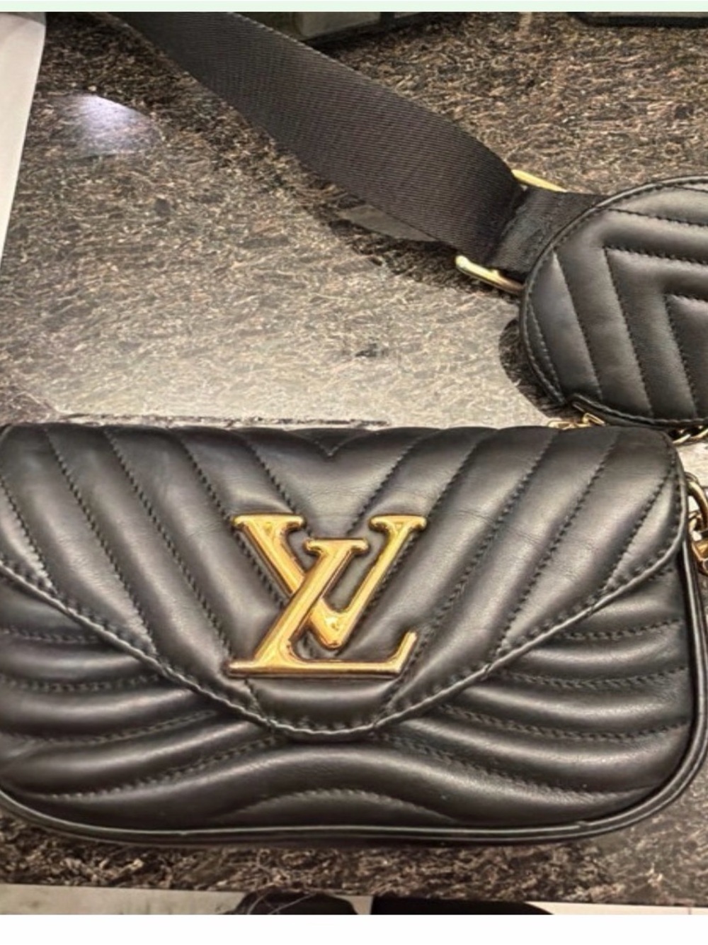 Black Quilted Leather Crossbody Bag with Matching Round Coin Pouch